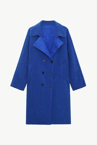 Double-Breasted Belted Lapel Collar Sherpa Coat